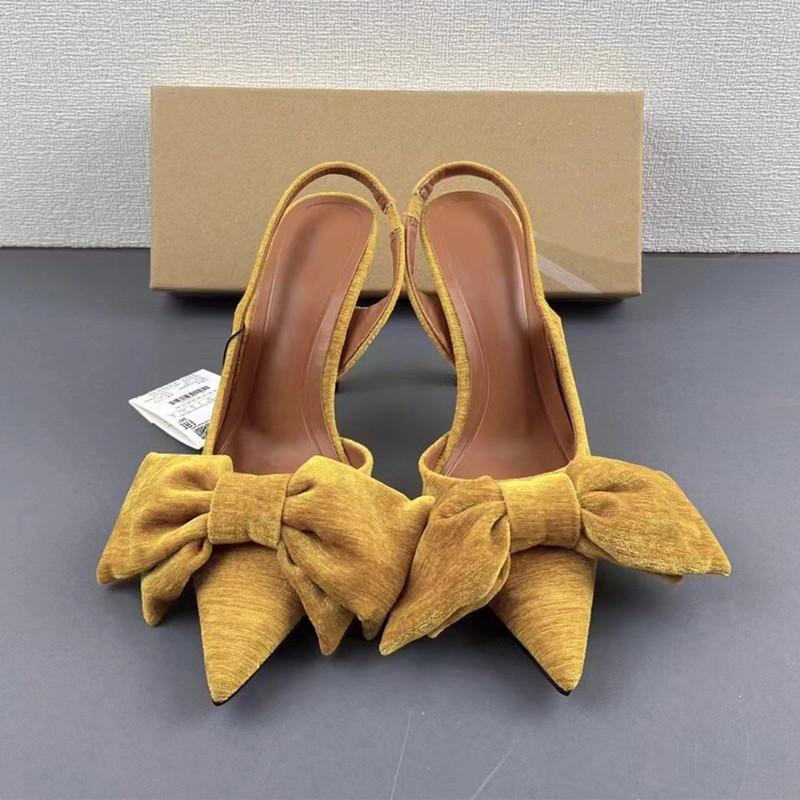 Fashion Spring Summer Fashion Butterfly-knot Women Pumps Elegant Pointed toe Thin High heels Patent Leather Slingbacks Party Prom Shoes