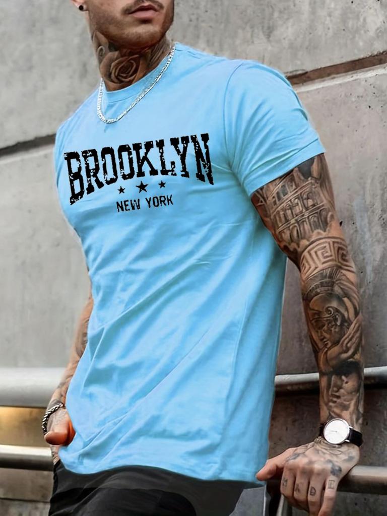 Мужская летняя повседневная свободная футболка с принтом в виде букв Brooklyn New York с круглым вырезом и короткими рукавами