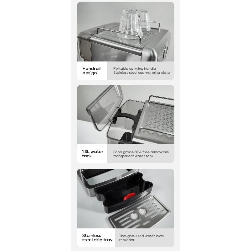 HiBREW 20Bar Semi-Automatic Espresso & Cappuccino Machine - Temp Adjustable, 58mm Portafilter, Metal Case