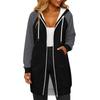 Women's Fashionable Color Blocked Long Sleeved Drawstring Hooded Zipper Pocket Long Casual Sweatshirt Jacket