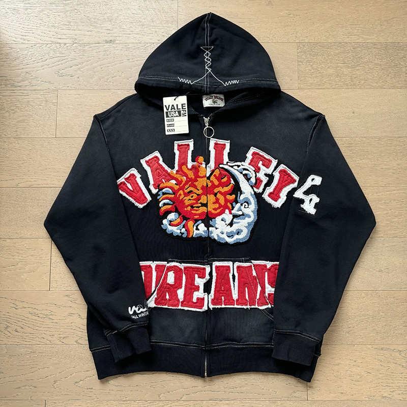 Streetwear Geometric Zip Hooded Sweatshirt Men Women Oversized Fleece Graphic Top