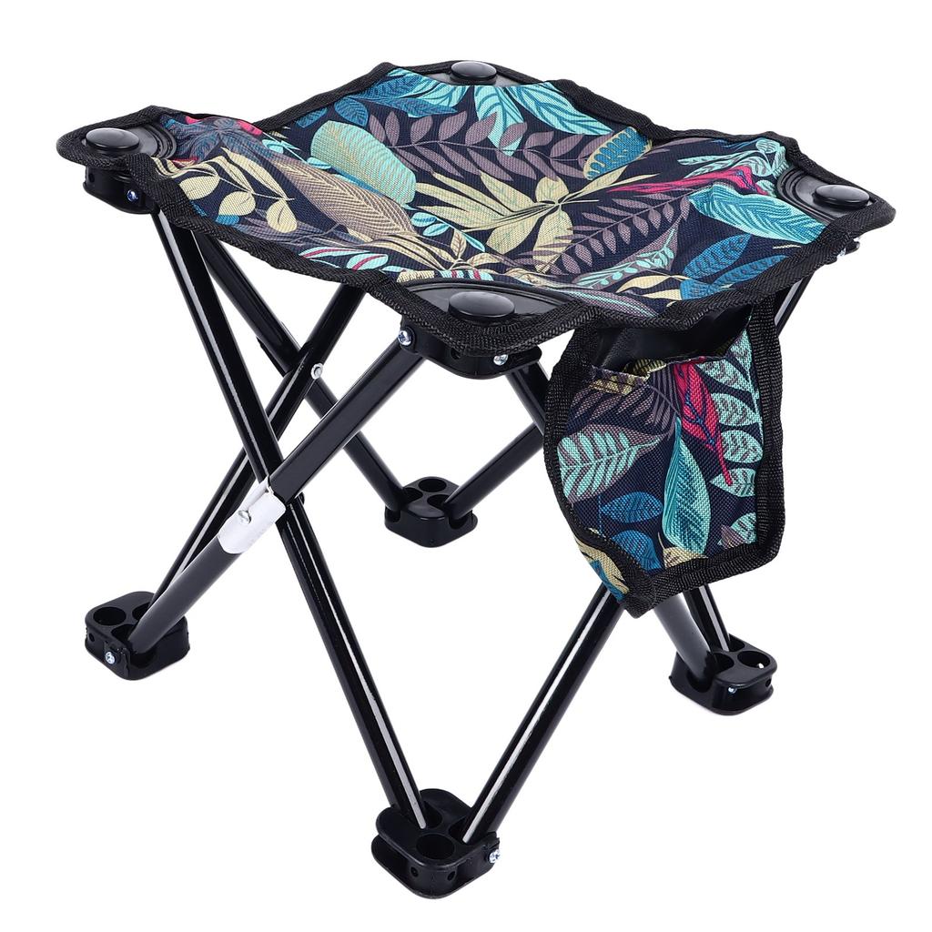 Camping Stool Canvas Portable Leaf Pattern Compact Outdoor Folding Chair with Carrying Bag for Adults Fishing Hiking