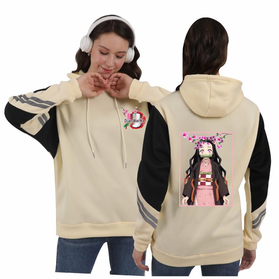 Demon Slayer Women's Hooded Sweatshirt with Japanese Anime Series Print and Color Block Stripes