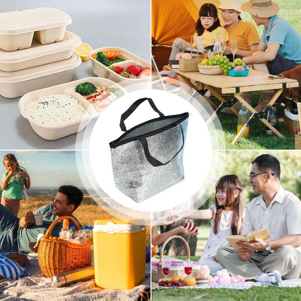 Aluminum Foil Lining Lunch Bag Pearl Cotton Padding Food Storage Bag Insulated Cooler Bag Office