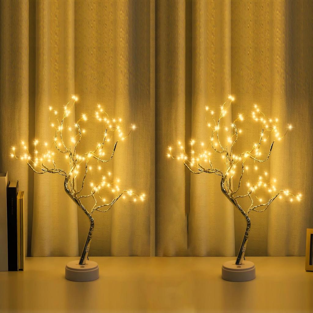 PXBNIUYA 108 LED Sparkly Fairy Tree Lamp, Warm White, Remote Control, USB/Battery, 8 Modes, DIY Bonsai Decor, Festival Decoration Light