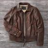 Chinese Size Men Leather Jacket Vintage Milled By Stones Red Brown Color Soft Flight Bomber Suit Embroidered Patches