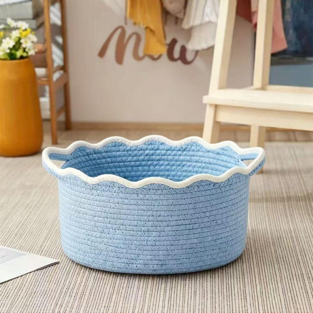 Oval Ins Desktop Storage Box With Handles Laundry Hamper Cotton Rope Woven Basket Living Room