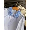 Spring French Sweet Ladies Blouse With 3d Floral Embroidery And Bubble Sleeves For Casual Wear