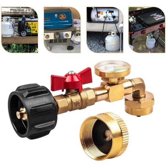 Переходник для заправки пропаном с манометром для баллонов на 1 фунт, 90-градусный переходник для заправки пропаном без инструментов QCC1 с клапаном