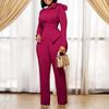Women's European & American Winter Fashion Solid Color Long-Sleeve Tops & Pants Suit