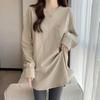 Long-sleeved Tops for Women, Loose and Slim, Mid-length Butt-covering Button Design, Slit Spring and Autumn Versatile Bottoming Shirt T-shirt