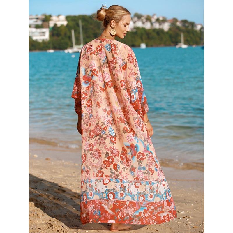 Plus Size Summer Women's Beach Cover Up Printed Holiday Beach Holiday Cardigan