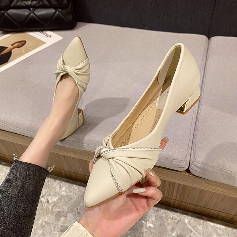 High-heeled Single Shoes Spring and Autumn New French Gentle Retro Medium Thick Heel Pointed Head Shallow Mouth Small Fragrant Shoes