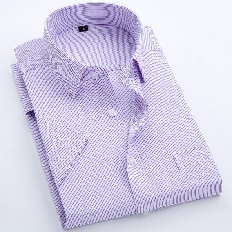 Летняя рубашка с коротким рукавом S~8xl Мужская в полоску Квадратный воротник Не требует глажки Обычный крой Антискладки Карман Мужская Социальная рубашка