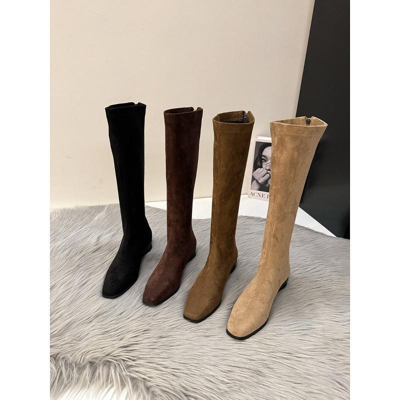 Thick Heel Vintage Suede Long Boots Women's Shoes Year Skinny Boots Medium Knight Boots