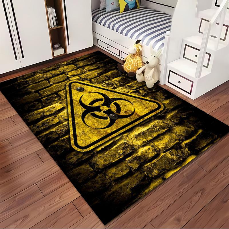Caution Symbol Rug in Yellow and Black Design Suitable for use as an anti-slip game mat for living room and bedroom sofas