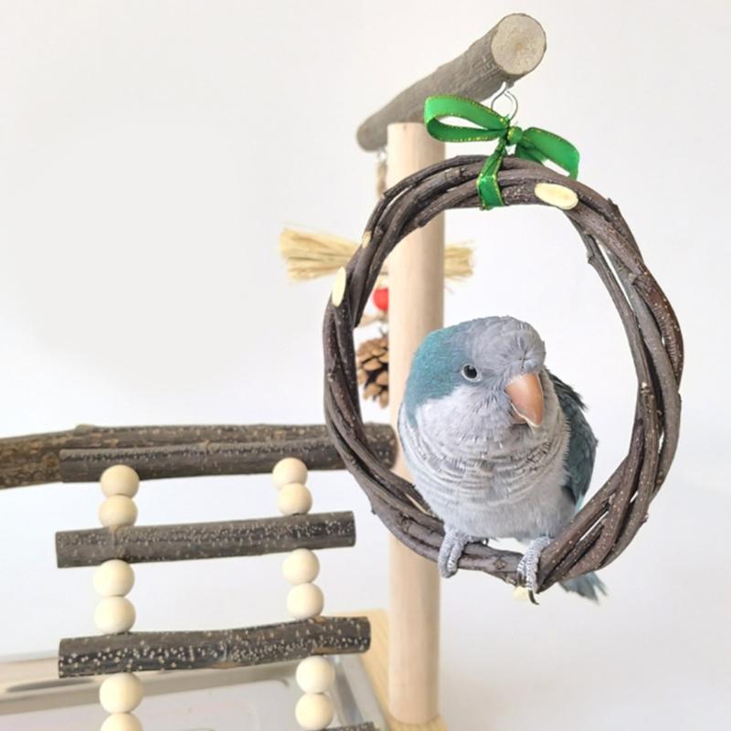 Stable Pet Parrot Training Stand Parrot Bird Training Stand Bird Cage Perch with Feeding Cups Swing Standing Wood Toy