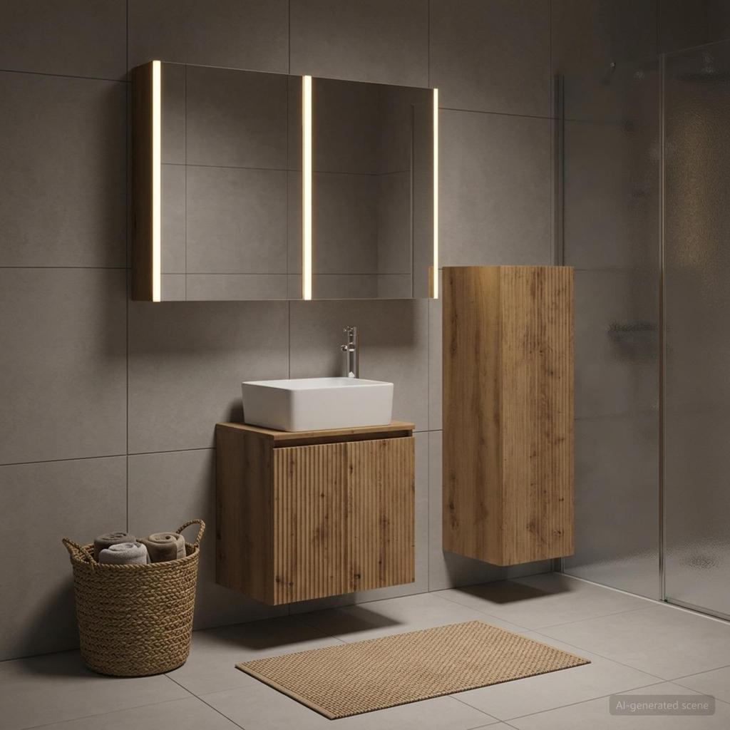 Bathroom Furniture Set 4 pcs Artisan Oak Engineered Wood and Glass