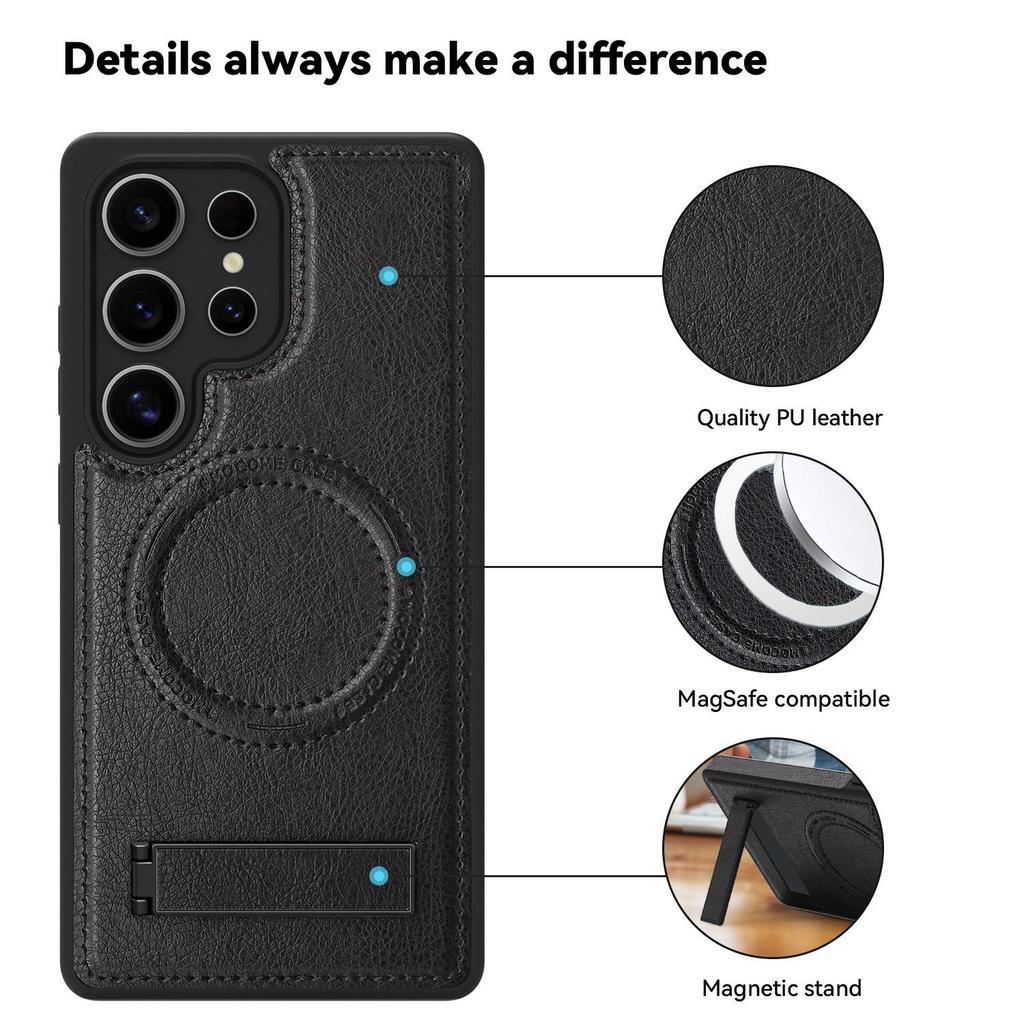 Кожаный магнитный чехол Samsung S25FE - Полное покрытие, ударопрочный, с подставкой для S24Ultra/S23.