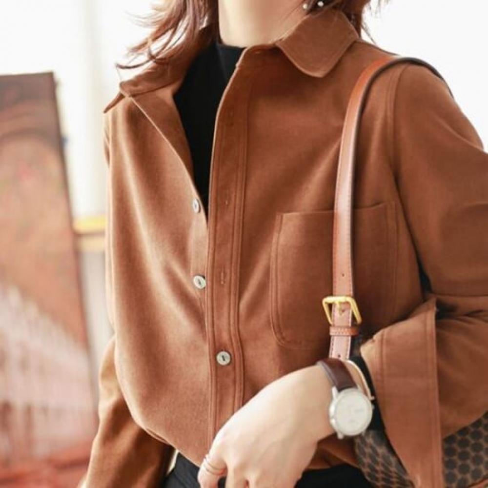 Navava Women Casual Simple Wool Long Sleeve Shirt Nb2383