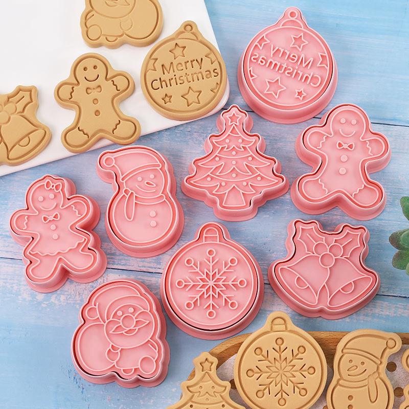 8Pcs/Set Christmas Cookie Cutters Stamp Santa Snowflake Gingerbread Man Biscuit Embosser Mold New Year Party Decor Baking Tools