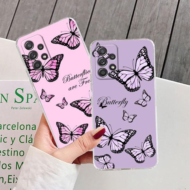 Pink Butterfly Clear Soft Phone Case For Samsung Galaxy A56 A57 A37 A55 A54 A36 A35 A26 A25 A16 A17 A07 A52 A34 A53 A21s Cover