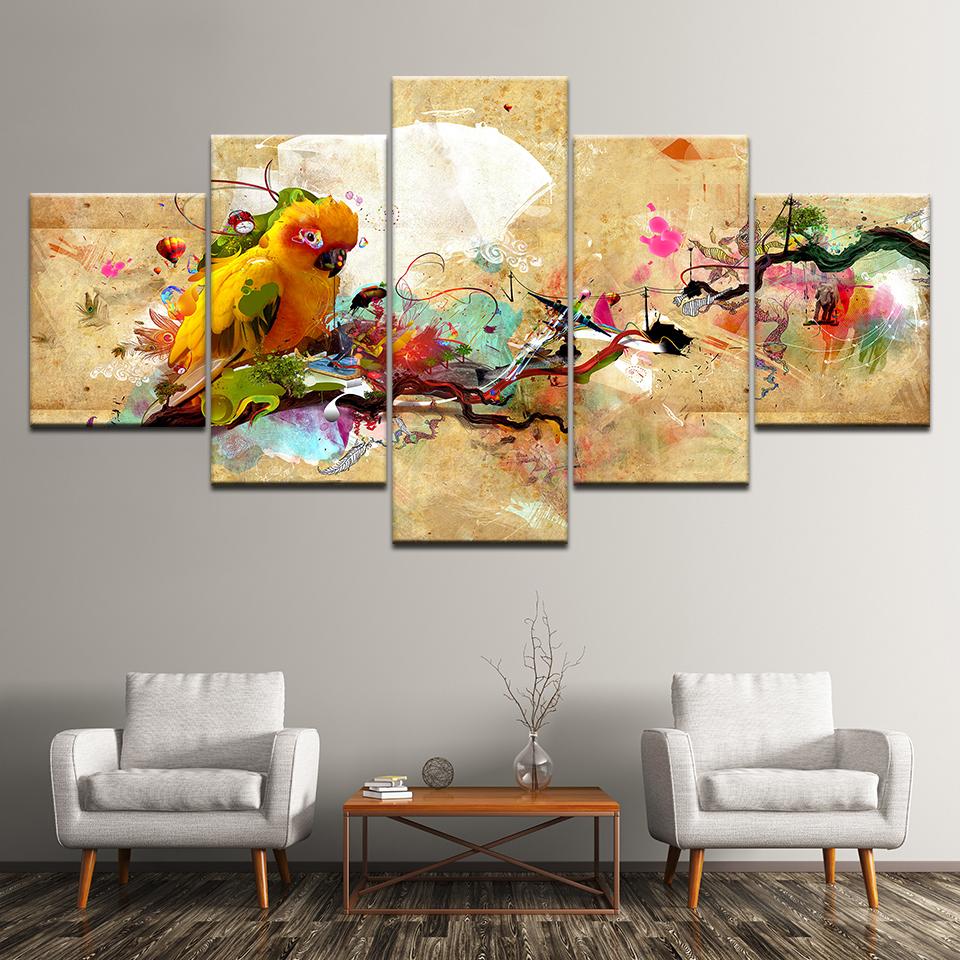 Canvas Painting Parrot abstract multicolor 5 Pieces Wall Art Painting Modular Wallpapers Poster Print for living room Home Decor