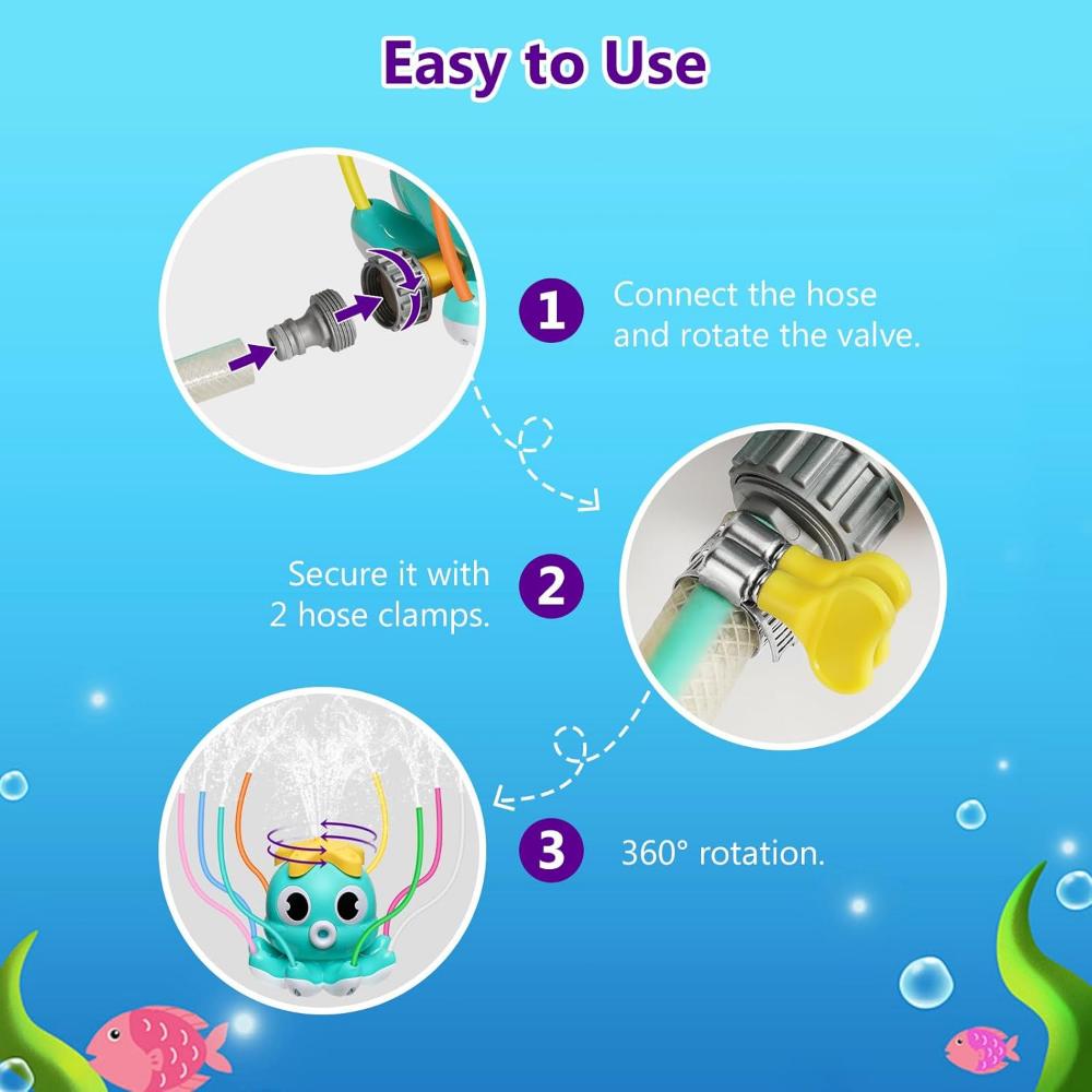 Water Spray Sprinkler For Kids-Cute Sprinkler With 8 Wiggle Tubes And 2 Hose Clamps Outdoor Sprinklers Summer Toys
