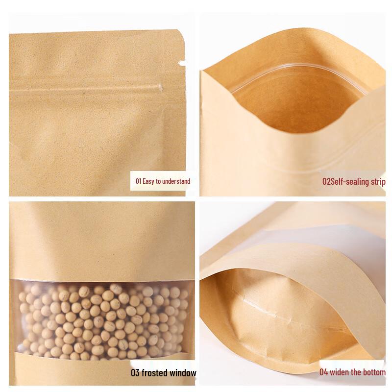 Kraft Paper Stand-Up Food Storage Bags with Frosted Window