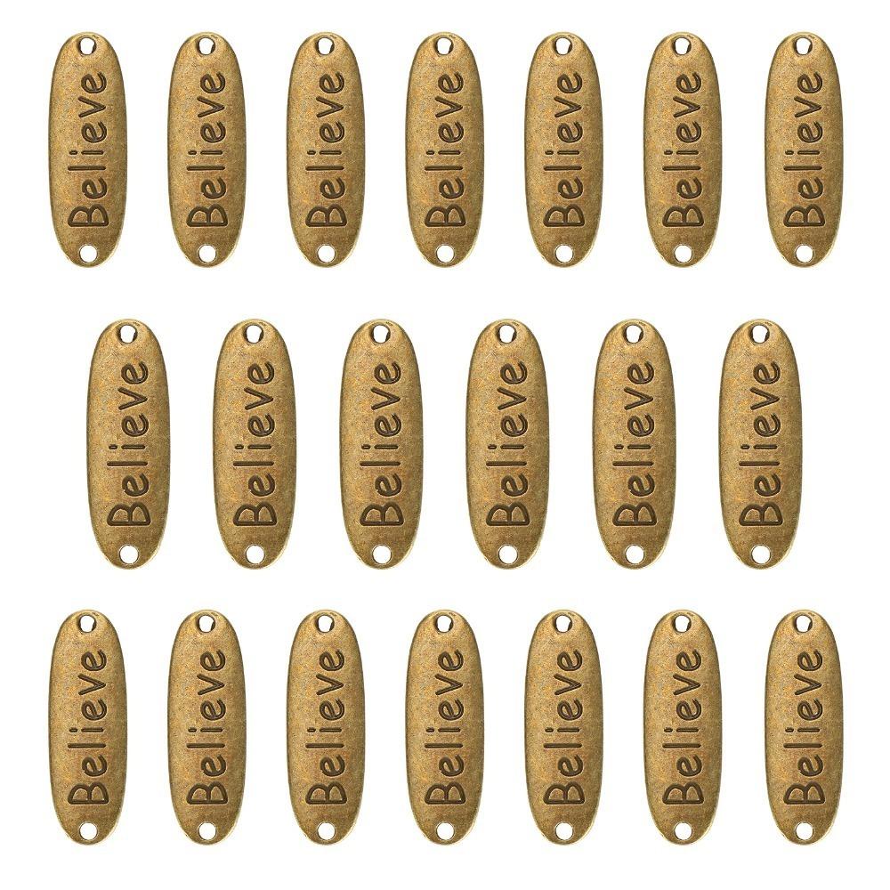 20pcs Dual Hole Alloy Pendant Charms Rectangle Shape Message Pendants Word Charms For Crafts