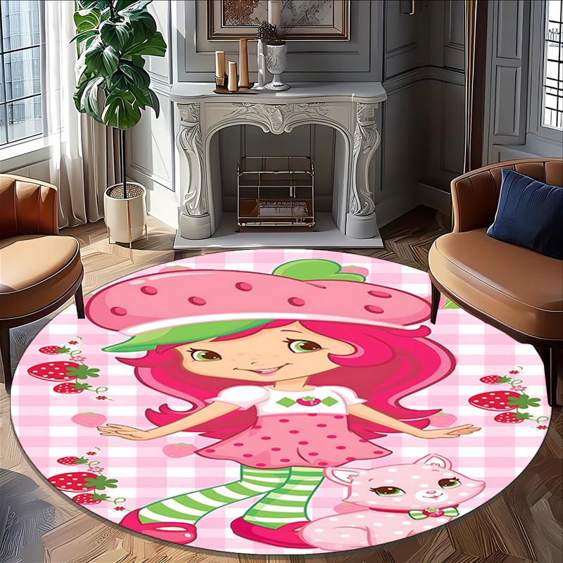 1pc Princess Strawberry9 Carpet, Round Rug, Comfortable, Suitable for Entryways, Living Rooms, Office, And Bedrooms, Christmas Decoration