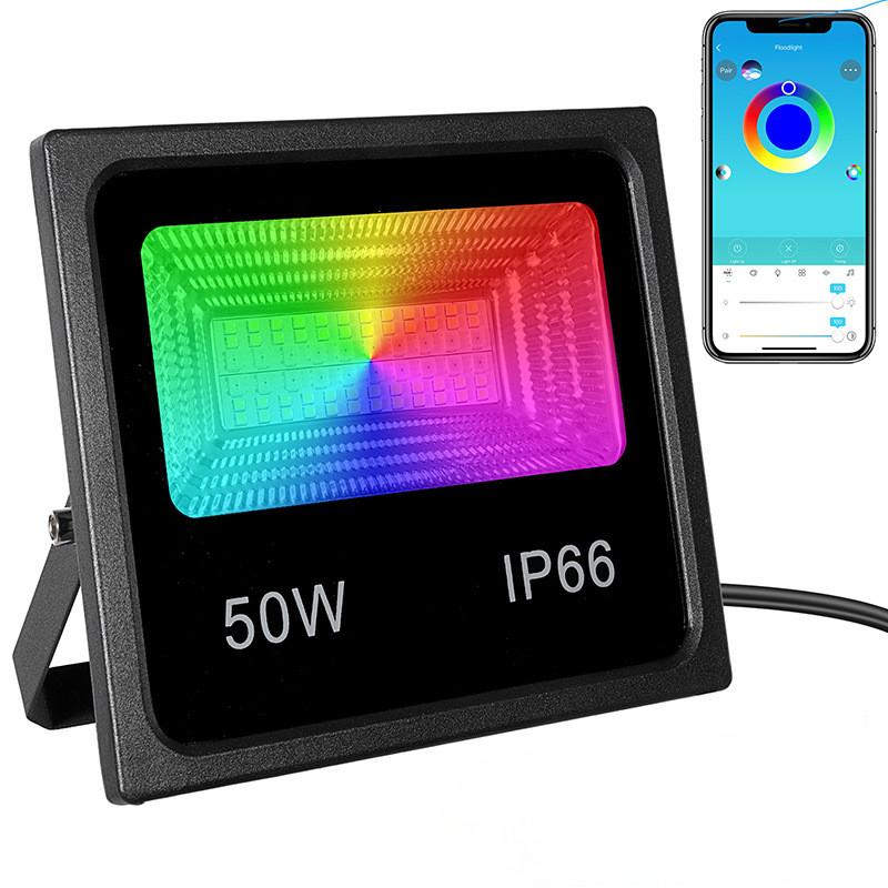 50W LED Bluetooth Floodlight Outdoor Garden Landscape Colorful Lighting Spot Light Intelligent RGB Projection Light