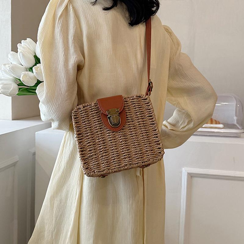 Женская соломенная сумка ручной работы, женские сумки через плечо, пляжная дорожная сумка через плечо, женская маленькая сумка-коробка из ротанга, сумка-шоппер, сумки-тоуты Bohemia