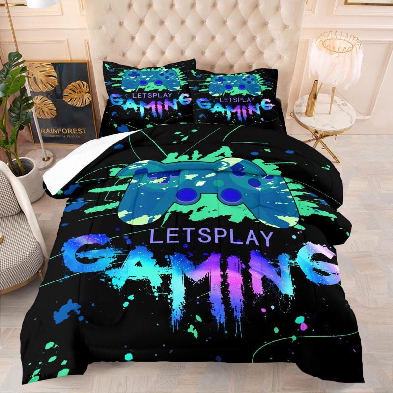 Gamepad Print Quilted Quilt Set, Soft and Comfortable Bedding Set, Perfect for Gamer Room Decor, Universal for All Seasons