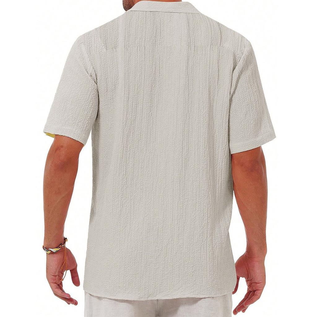 Мужская модная рубашка с воротником, однотонная, повседневная, с короткими рукавами