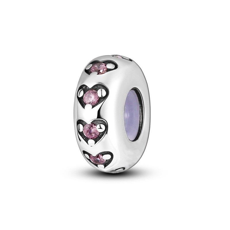 S925 Silver DIY Sparkling Heart Bead Charm Bracelet Necklace Jewelry Making Accessory with Fixed Clasp