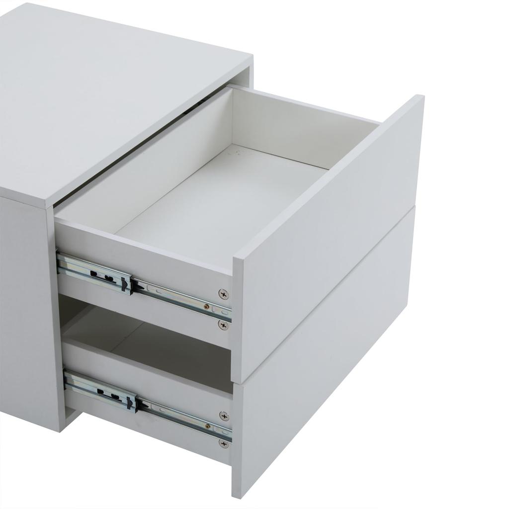 Couchtisch, Moderner Ausziehbar, kreativer Sofatisch Kaffeetisch 4 Schubladen verstecktem Ablagefach, Mitteltisch Wohnzimmer Büro, Weiß