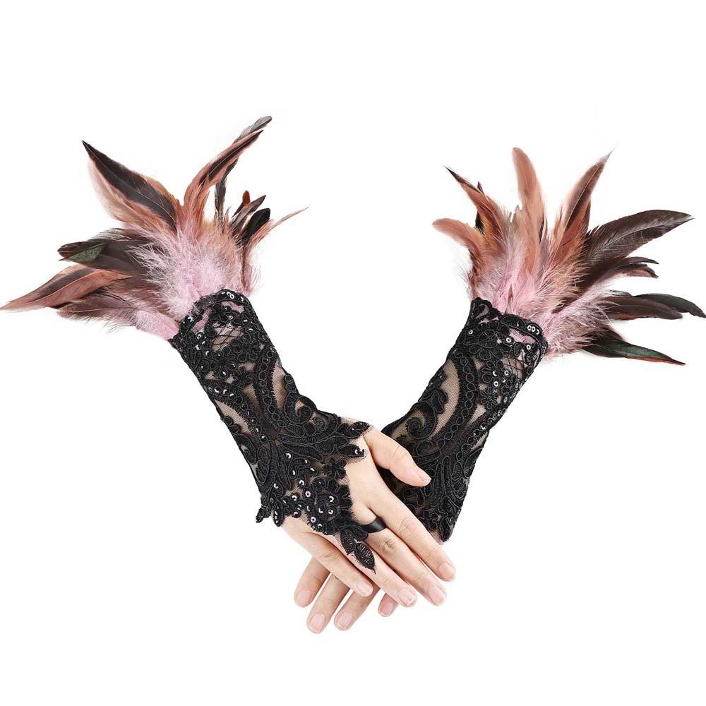 Retro Sequins Feather Lace Gloves Embroidery Women Halloween Arm Sleeves Party Supplies