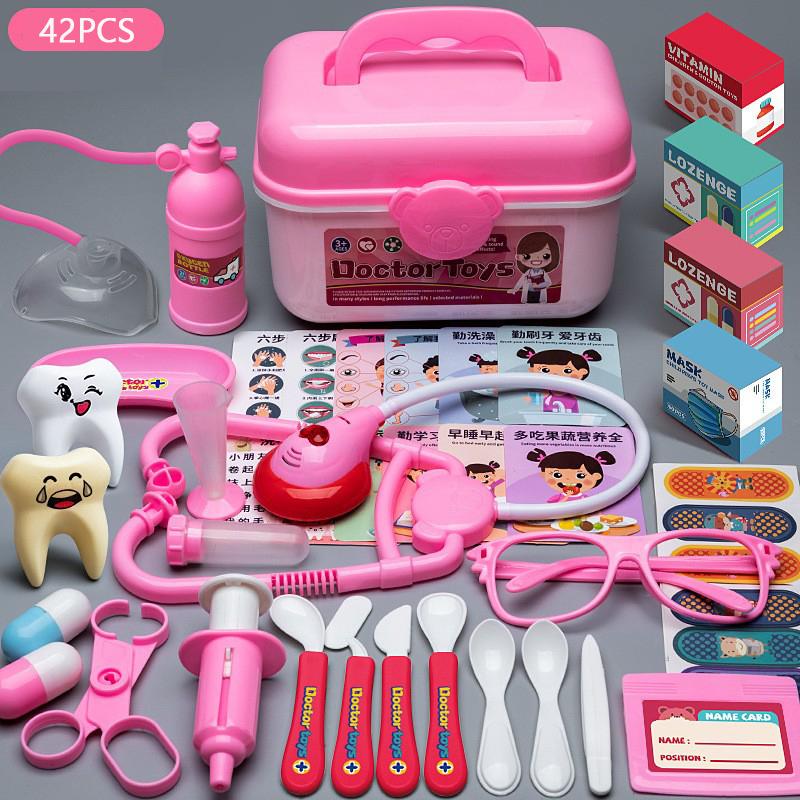 42PCS Children's Doctor Toy Girl Simulation Home Puzzle Set Kindergarten Stethoscope Nurse Injection Teeth Doctor Playing Toy