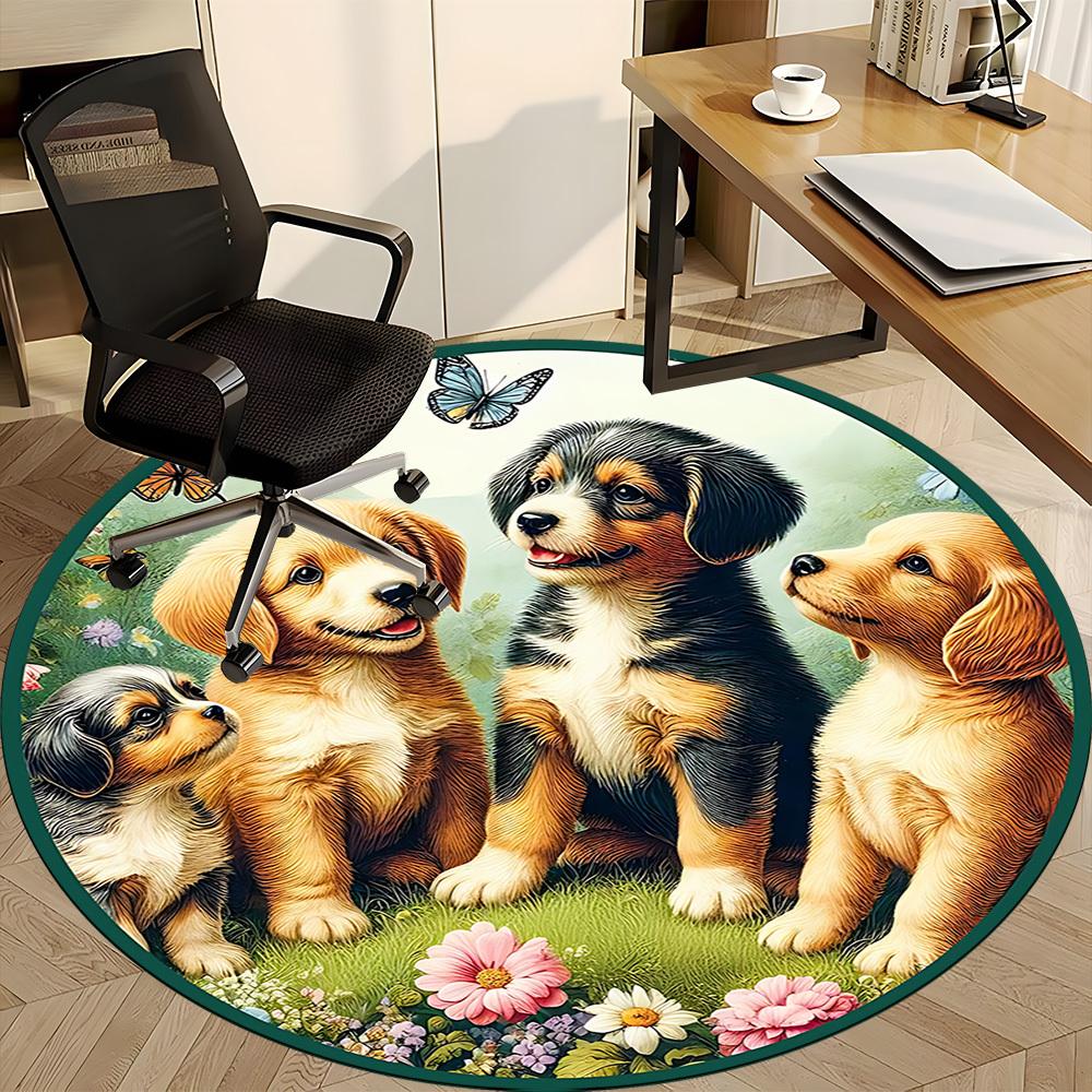 1pc Puppy Garden Chair Carpet for Office, Soft, Non-Slip Polyester Mat, Office, Entryway, Living Room, Bedroom, yy251207254