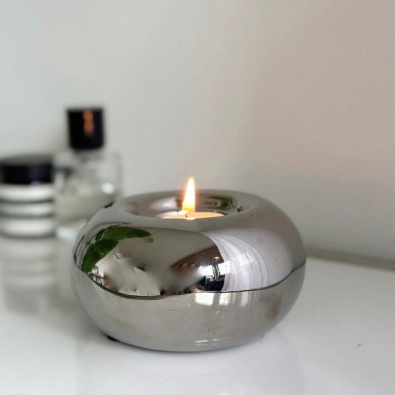 Modern Ceramic Silvery Candle Holder Ornament Round Candle Holder ins Style Desktop Home Decoration