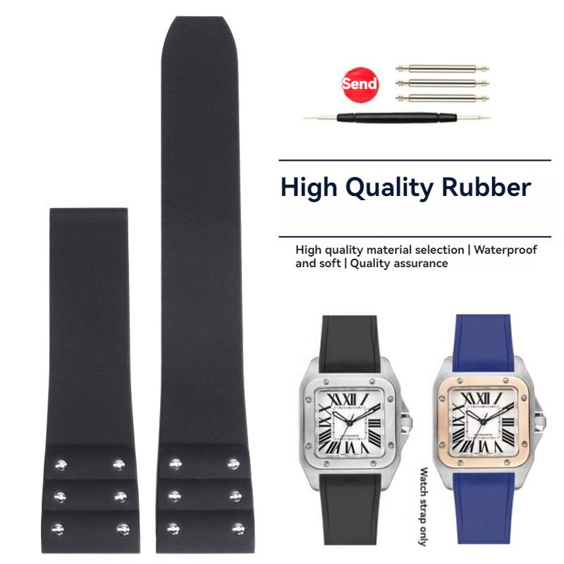 Высококачественный резиновый ремешок для часов Cartier Santos, ремешок для Santos 100 Series, черный, синий, водонепроницаемый браслет, ремень с раскладывающейся застежкой, 21 мм
