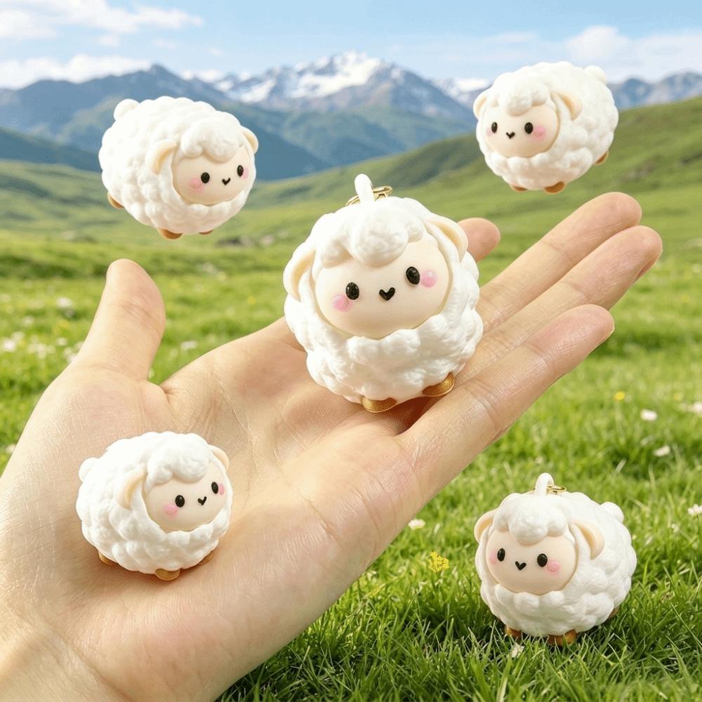 Plastic Cartoon Lamb Bag Charm 3D Printed Fidget Button Toy Clicker Key Chain For Office Desk