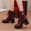 Winter New Women's Coarse Heeled Leather Boots Thick Wool Warm Shoes Fashion Non Slip Snow Boots Casual Comfortable Female Shoes