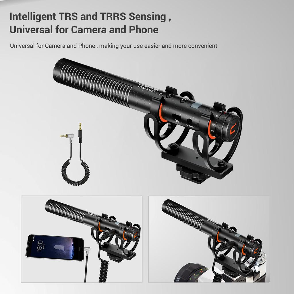 COMICA CVM-VM20 Видеокардиоидный конденсаторный микрофон 2-уровневый с низким уровнем шумоподавления 3,5 мм