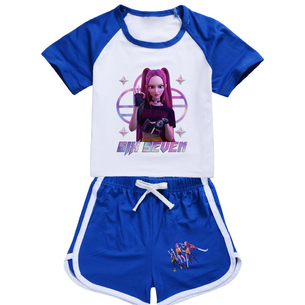 5224 Детский Девочки POP Rumi Zoey Mira Принт Футболка Шорты Спортивный Костюм Набор Одежды