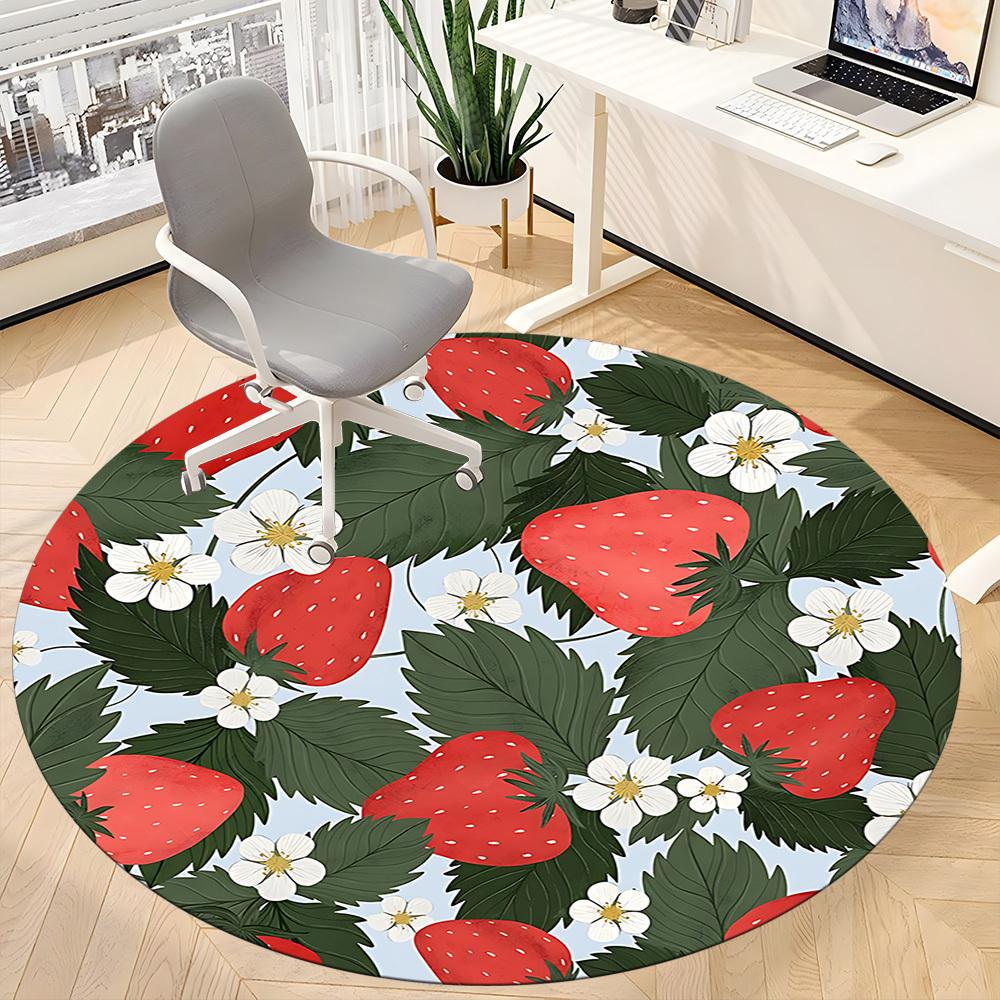 1pc Strawberry Pattern Office Round Rug, Non-slip, Soft and Durable Office Rug for Interior Decoration, Perfect for Office,Decoration yy260204073