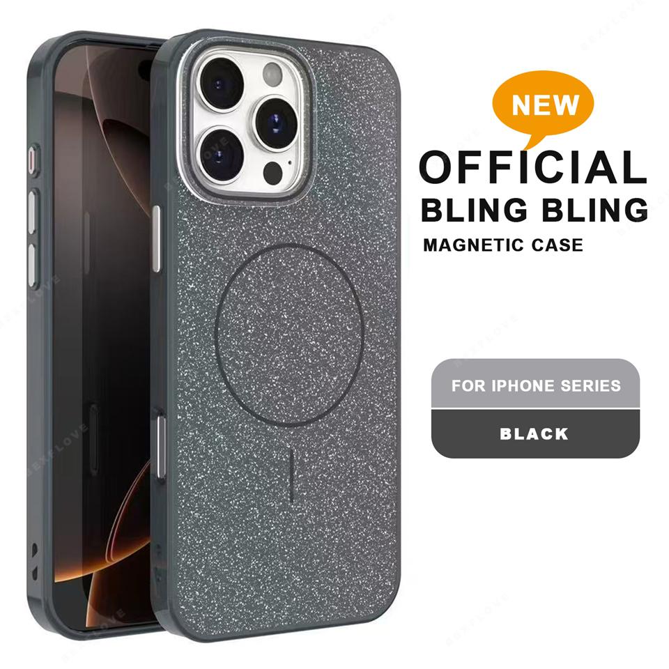 Магнитный чехол для телефона для iPhone 16E 15 14 Plus 11 12 13 16 Pro Max Magsafe Роскошный Блестящий Беспроводная Зарядка Ударопрочный Жесткий Чехол