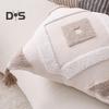 Boho Throw Pillow with Braided Rope Pattern And Tassels Soft Cotton Linen Textured Cushion for Sofa Bed Office