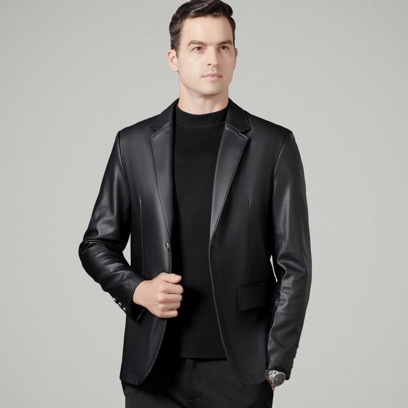 New Men's Leather Suit Sheepskin Suit Business Casual Leather Jacket Fashion Simple Leather Single Top
